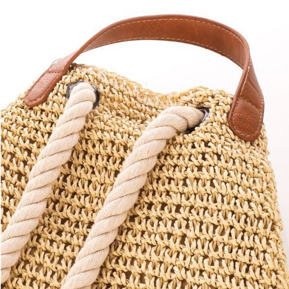 NWT Boho Beach Raffia Woven Rope Backpack - Picture 6 of 11